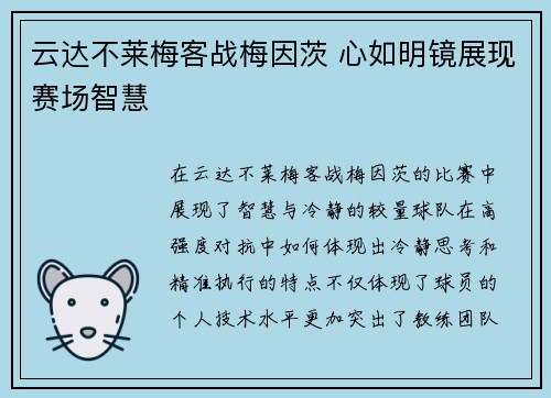 云达不莱梅客战梅因茨 心如明镜展现赛场智慧